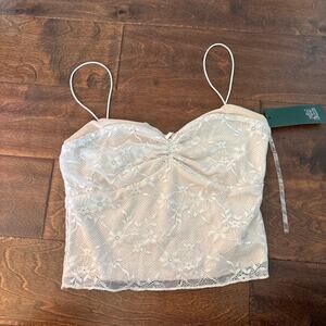 NEW Wild Fable Mesh Lace Crop Cami Tank Top Cream Nude Women's Size‎ Small